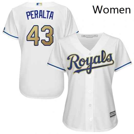 Womens Majestic Kansas City Royals 43 Wily Peralta Authentic White Home Cool Base MLB Jersey